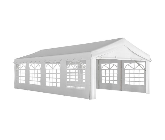 Outsunny carpa para fiesta 4x8 m, carpa de jardín con estructura de acero galvanizado, paredes laterales extraíbles, puerta con cremallera y ventanas,