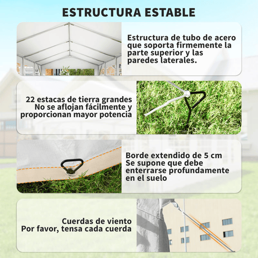 Outsunny Tenda para Festas 4x8 m Tenda de Jardim com Estrutura de Aço Galvanizado Paredes Laterais Removíveis Porta com Fecho de Correr e Janelas UPF50+ Branco