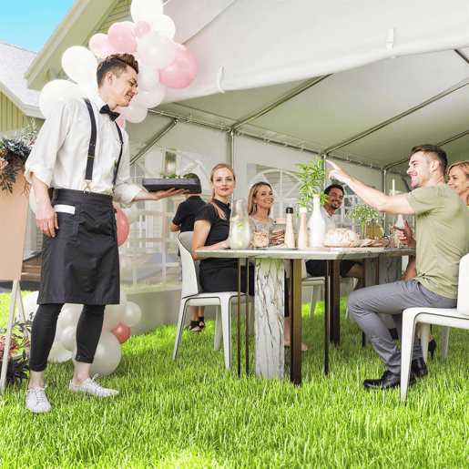 Outsunny Tenda para Festas 4x8 m Tenda de Jardim com Estrutura de Aço Galvanizado Paredes Laterais Removíveis Porta com Fecho de Correr e Janelas UPF50+ Branco
