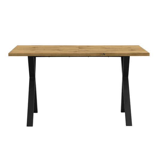Mesa de jantar 140x80x76 cm - design moderno com pernas cruzadas, ferro e carvalho, preto