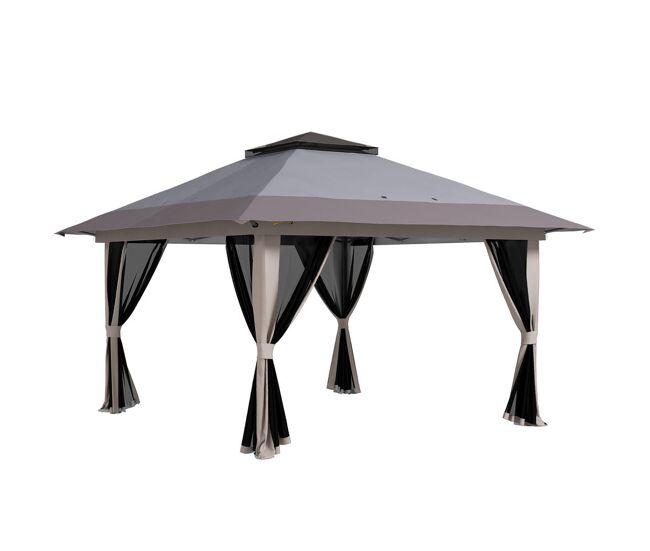 Outsunny carpa plegable pop-up 4x4x2,8 m cenador de jardín con paredes altura ajustable anti-uv impermeable doble techo mosquiteras y bolsa de ruedas
