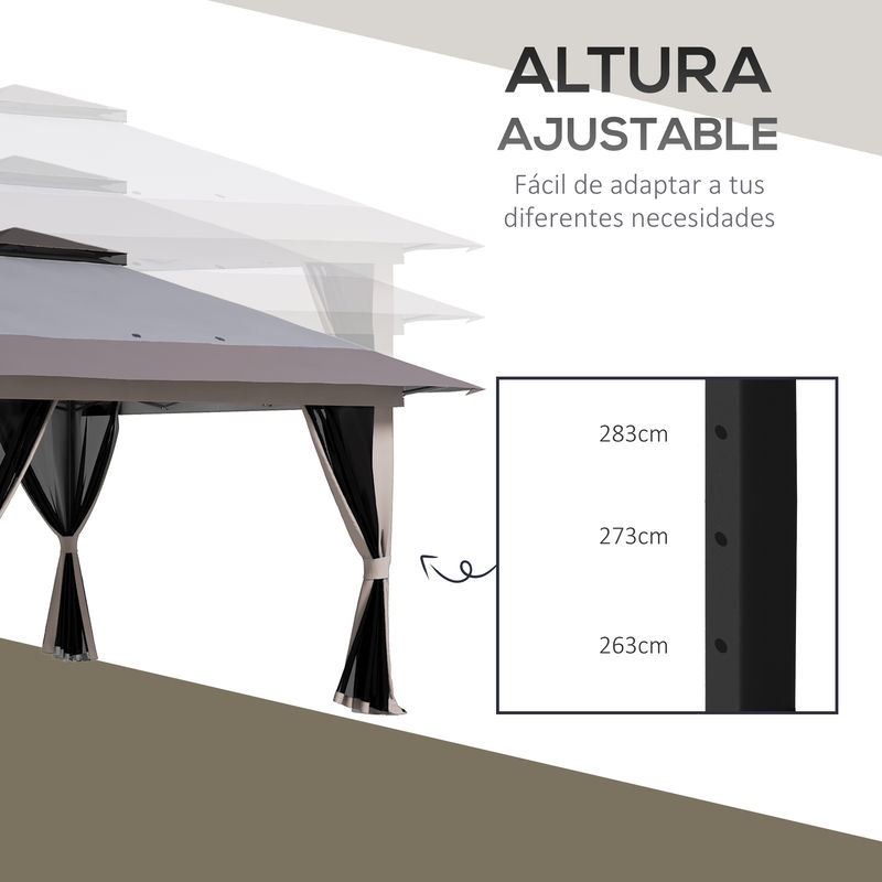 Carpa Plegable Pop-up De 4x4 M Con Paredes Y Mosquiteras | Cenador De Jardín Anti-UV E Impermeable, Altura Ajustable