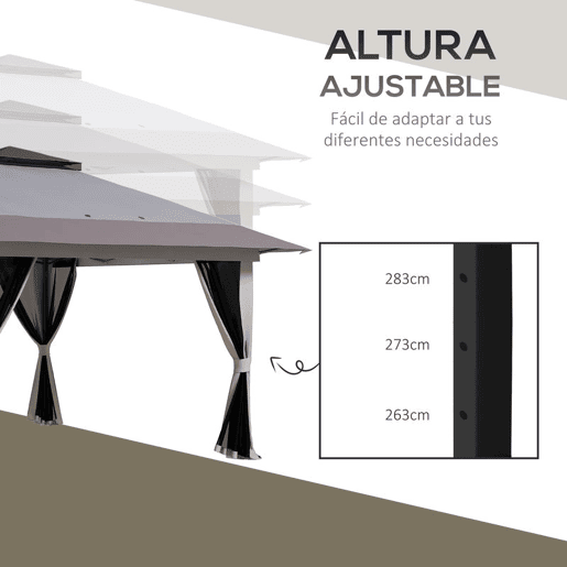 Outsunny Tenda Dobrável Pop-up 4x4x2,8 m Tenda de Jardim com Altura Ajustável Anti-UV Impermeável Telhado Duplo Redes Mosquiteiras e Bolsa com Rodas para Exterior Festas Camping Cinzento Claro