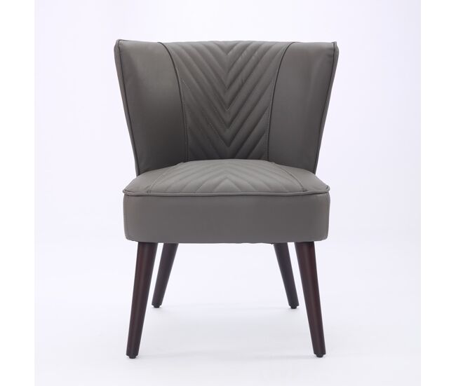 Sillón lounge sin brazos - cuero gris, base de madera maciza de caucho, cómodo y moderno