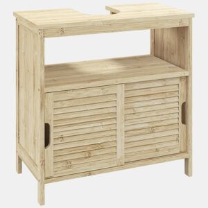 HOMCOM Móvel para Lavatório Pousar em Bambu Armário Debaixo do Lavatório com Portas Deslizantes de Lamas Compartimento Aberto Estilo Moderno 60x30x60 cm Madeira