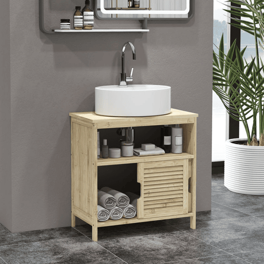 HOMCOM Móvel para Lavatório Pousar em Bambu Armário Debaixo do Lavatório com Portas Deslizantes de Lamas Compartimento Aberto Estilo Moderno 60x30x60 cm Madeira HOMCOM Móvel para Lavatório Pousar em Bambu Armário Debaixo do Lavatório com Portas Deslizantes de Lamas Compartimento Aberto Estilo Moderno 60x30x60 cm Madeira
