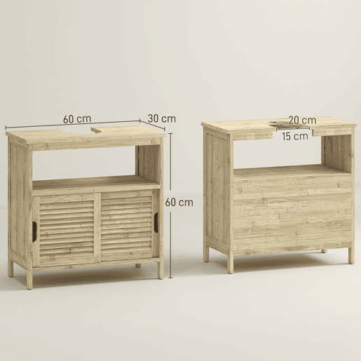HOMCOM Móvel para Lavatório Pousar em Bambu Armário Debaixo do Lavatório com Portas Deslizantes de Lamas Compartimento Aberto Estilo Moderno 60x30x60 cm Madeira HOMCOM Móvel para Lavatório Pousar em Bambu Armário Debaixo do Lavatório com Portas Deslizantes de Lamas Compartimento Aberto Estilo Moderno 60x30x60 cm Madeira