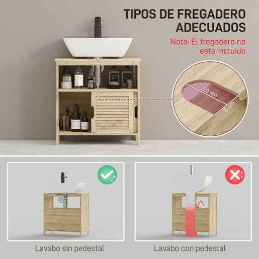 HOMCOM Móvel para Lavatório Pousar em Bambu Armário Debaixo do Lavatório com Portas Deslizantes de Lamas Compartimento Aberto Estilo Moderno 60x30x60 cm Madeira HOMCOM Móvel para Lavatório Pousar em Bambu Armário Debaixo do Lavatório com Portas Deslizantes de Lamas Compartimento Aberto Estilo Moderno 60x30x60 cm Madeira