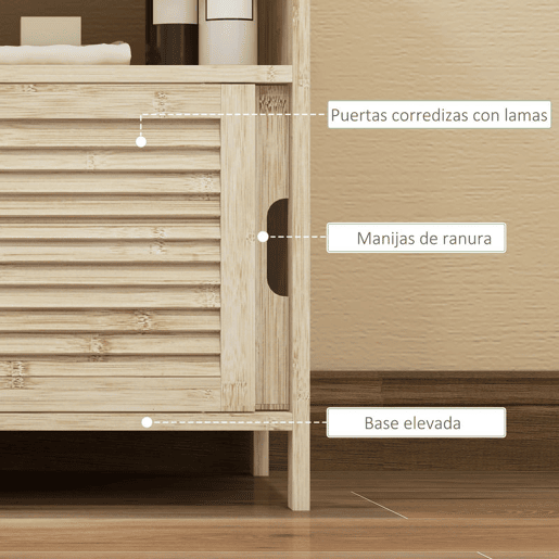 HOMCOM Móvel para Lavatório Pousar em Bambu Armário Debaixo do Lavatório com Portas Deslizantes de Lamas Compartimento Aberto Estilo Moderno 60x30x60 cm Madeira HOMCOM Móvel para Lavatório Pousar em Bambu Armário Debaixo do Lavatório com Portas Deslizantes de Lamas Compartimento Aberto Estilo Moderno 60x30x60 cm Madeira
