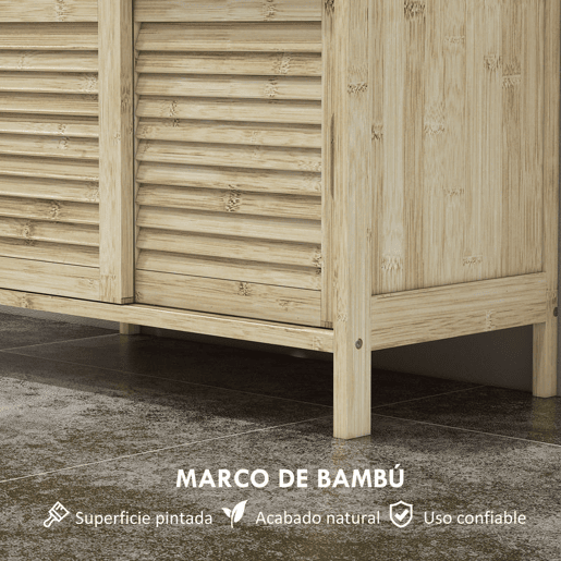 HOMCOM Móvel para Lavatório Pousar em Bambu Armário Debaixo do Lavatório com Portas Deslizantes de Lamas Compartimento Aberto Estilo Moderno 60x30x60 cm Madeira HOMCOM Móvel para Lavatório Pousar em Bambu Armário Debaixo do Lavatório com Portas Deslizantes de Lamas Compartimento Aberto Estilo Moderno 60x30x60 cm Madeira