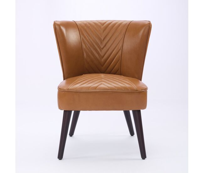 Sillón lounge individual - sin reposabrazos, patas de caucho macizo - cuero claro marrón