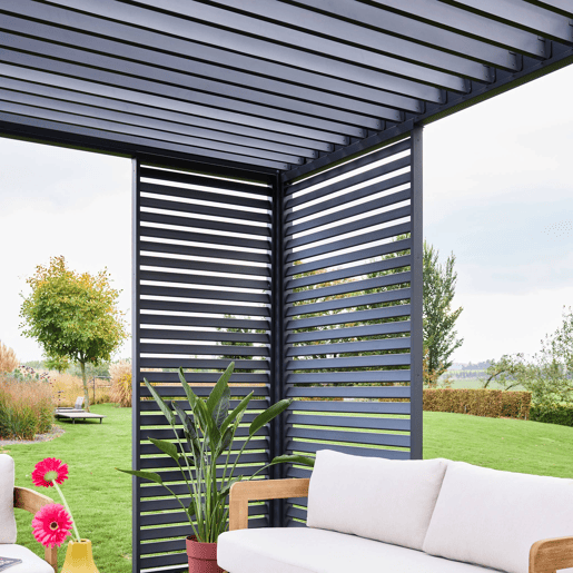 Pérgola bioclimática em alumínio 3x4m com 1 persiana 100cm + 1 persiana 130cm Antracite - 392x301x257 cm