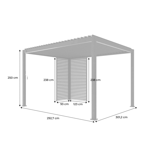 Pérgola bioclimática em alumínio 3x4m com 1 persiana 100cm + 1 persiana 130cm Antracite - 392x301x257 cm
