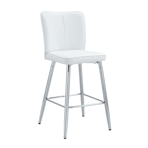 Banco de bar 101 cm - PU branco, encosto ergonómico, confortável e elegante - Branco+Prata