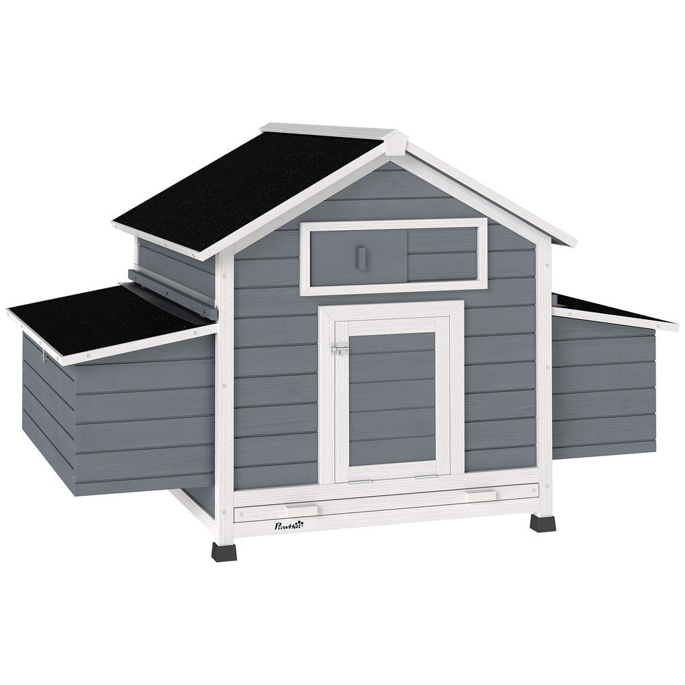 Pawhut gallinero de madera para exterior, caseta para gallinas con 2 nidos, bandeja extraíble, perchas, techo impermeable, casa para 2-4 gallinas y