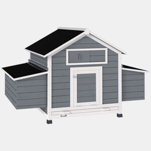 PawHut Galinheiro de Madeira para Exterior Casa para Galinhas com 2 Ninhos Bandeja Removível Poleiros Telhado Impermeáve, Casa para 2-4 Galinhas e Coelhos 150x100x96,5 cm Cinzento