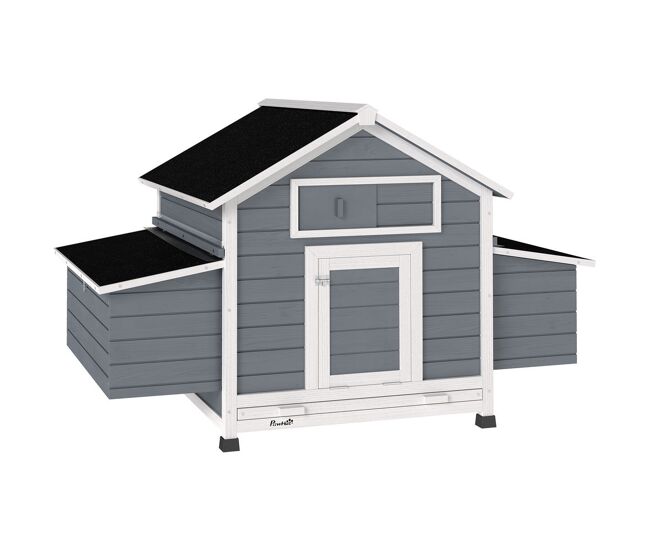 Pawhut gallinero de madera para exterior, caseta para gallinas con 2 nidos, bandeja extraíble, perchas, techo impermeable, casa para 2-4 gallinas y