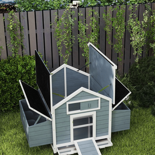 PawHut Galinheiro de Madeira para Exterior Casa para Galinhas com 2 Ninhos Bandeja Removível Poleiros Telhado Impermeáve, Casa para 2-4 Galinhas e Coelhos 150x100x96,5 cm Cinzento