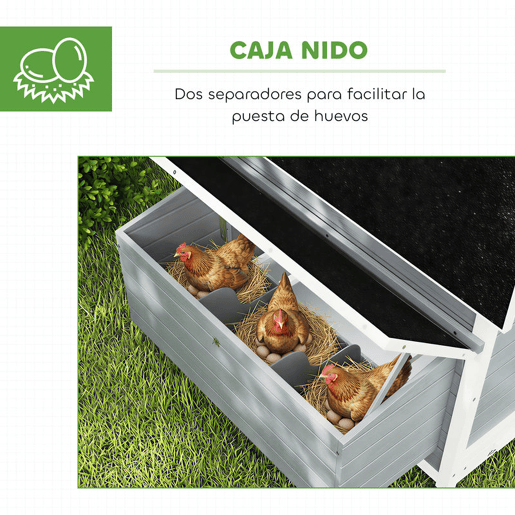PawHut Galinheiro de Madeira para Exterior Casa para Galinhas com 2 Ninhos Bandeja Removível Poleiros Telhado Impermeáve, Casa para 2-4 Galinhas e Coelhos 150x100x96,5 cm Cinzento