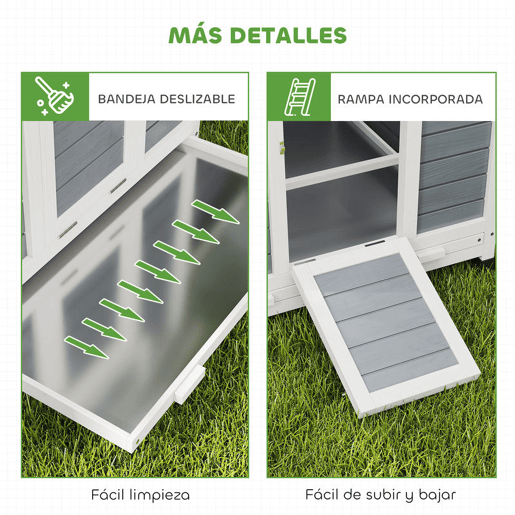 PawHut Galinheiro de Madeira para Exterior Casa para Galinhas com 2 Ninhos Bandeja Removível Poleiros Telhado Impermeáve, Casa para 2-4 Galinhas e Coelhos 150x100x96,5 cm Cinzento