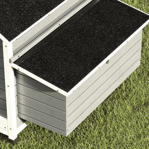 PawHut Galinheiro de Madeira para Exterior Casa para Galinhas com 2 Ninhos Bandeja Removível Poleiros Telhado Impermeáve, Casa para 2-4 Galinhas e Coelhos 150x100x96,5 cm Cinzento