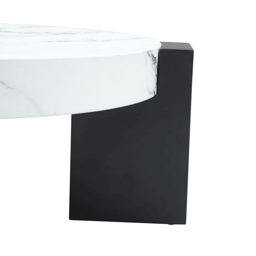 Mesa auxiliar redonda - 2 níveis, vidro cinzento e MDF preto, tampo com efeito mármore - Branco+Preto