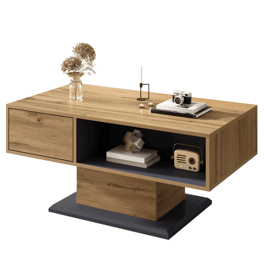 Mesa de centro 120x60 cm - duplo armazenamento, compartimento grande, interior extra - Natural