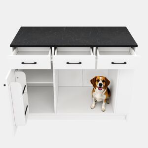 Ilha de cozinha 120x60x90 cm - 3 gavetas, prateleira dupla, área para animais de estimação - Branco