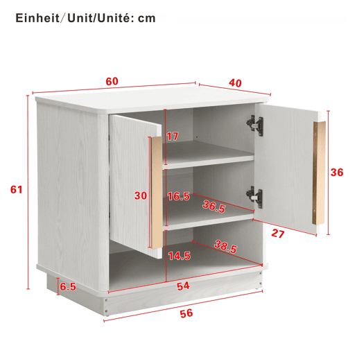Sapateira 60x40x61 cm - 2 portas, prateleira aberta, puxadores dourados - Branco