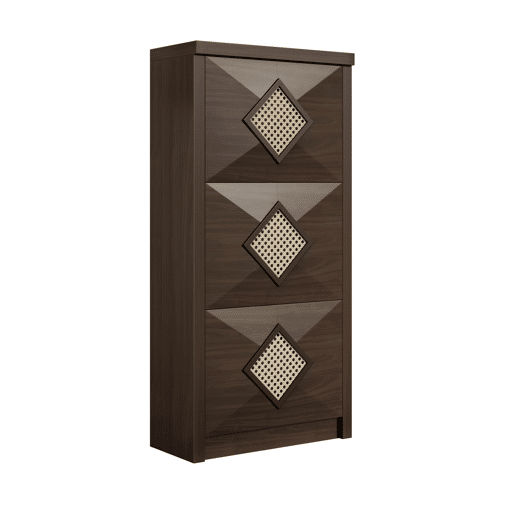 Sapateira 54x25x115 cm - 3 portas batentes, design rattan vintage - madeira