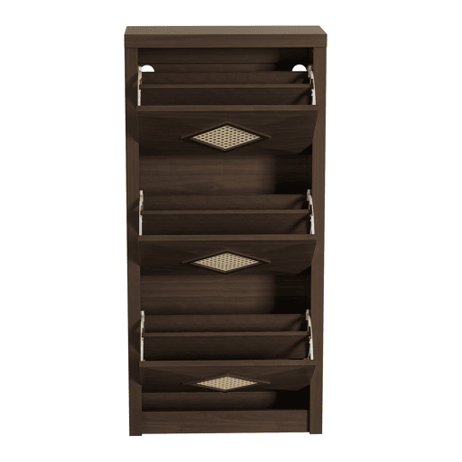 Sapateira 54x25x115 cm - 3 portas batentes, design rattan vintage - madeira