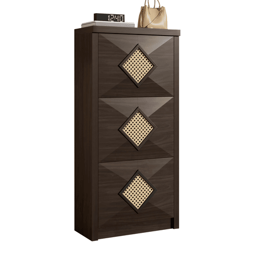 Sapateira 54x25x115 cm - 3 portas batentes, design rattan vintage - madeira
