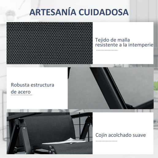 Outsunny Cadeira Reclinável Dobrável de Jardim com Encosto Ajustável em 9 Posições, Almofada Lombar, Estrutura em Aço e Textilene Respirável, 150 kg, Preto