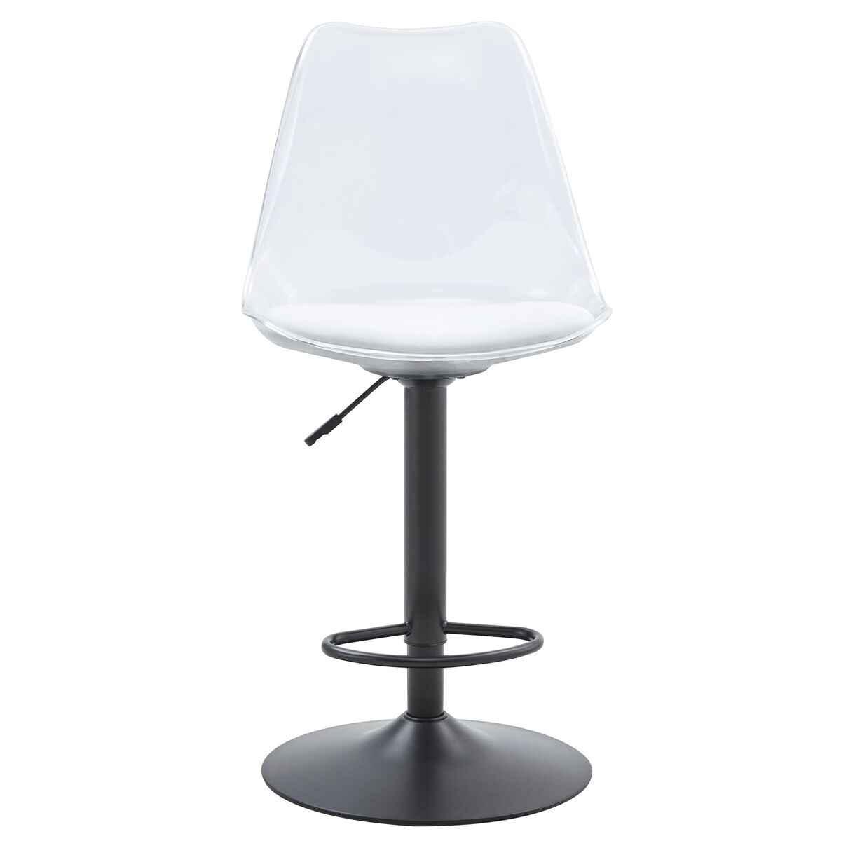 Taburetes de bar 2 uds - ajustables, giratorios 360° con respaldo transparente y asiento pu - negro