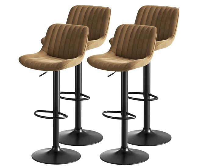 Taburetes de comedor giratorios 4 unidades - tapizados en terciopelo, ajustables, 360° - marrón
