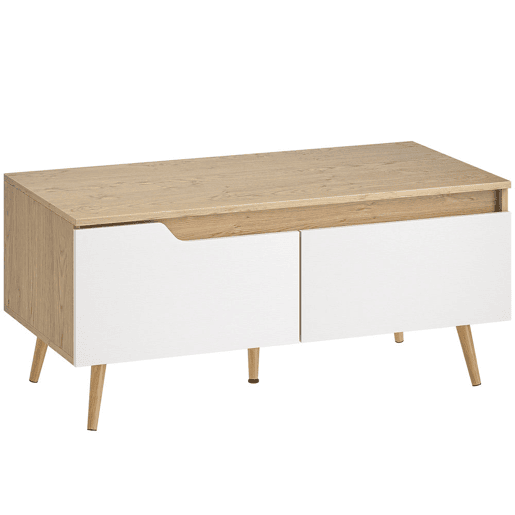HOMCOM Mesa de Centro Moderna com 2 Gavetões e Pés de Madeira de Borracha para Sala de Estar ou Quarto 100x50x46 cm Carvalho