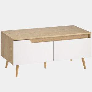 HOMCOM Mesa de Centro Moderna com 2 Gavetões e Pés de Madeira de Borracha para Sala de Estar ou Quarto 100x50x46 cm Carvalho