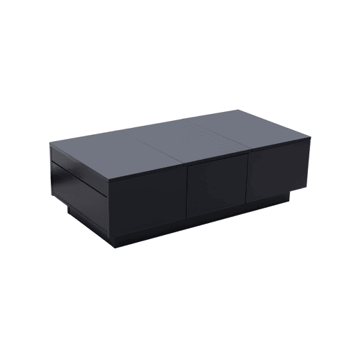 Mesa de centro 100x50 cm - moderna com gavetas e compartimento deslizante - preto brilhante
