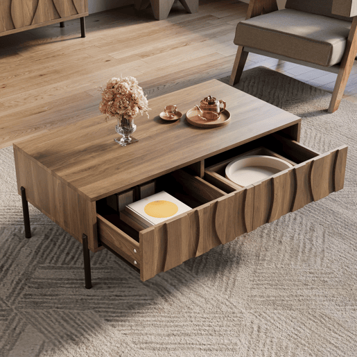 Mesa de centro 105x55x41 cm - estilo retro moderno - natural Mesa de centro 105x55x41 cm - estilo retro moderno - natural