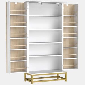 HOMCOM Armário de Cozinha Armário Despensa de Cozinha com 2 Portas e 12 Compartimentos Design Moderno com 5 Prateleiras Ajustáveis Base de Aço 58x29x119,5 cm Branco