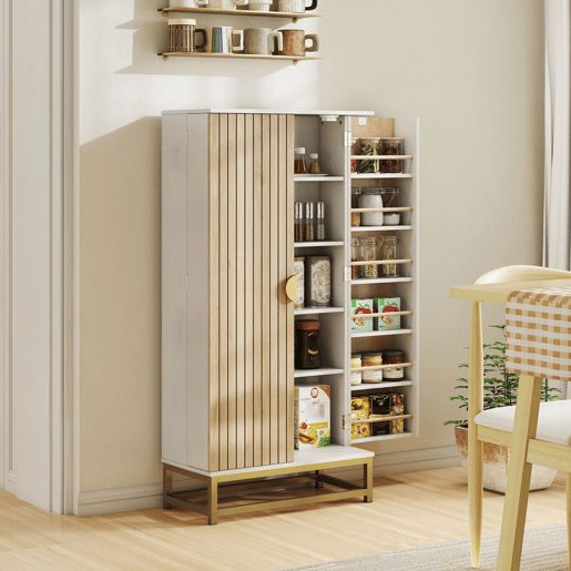 HOMCOM Armário de Cozinha Armário Despensa de Cozinha com 2 Portas e 12 Compartimentos Design Moderno com 5 Prateleiras Ajustáveis Base de Aço 58x29x119,5 cm Branco