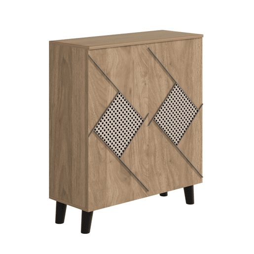 Sapateira 80x32x91 cm - Estilo moderno com padrão de rattan, portas fechadas, madeira