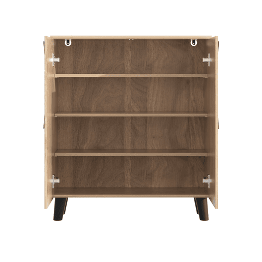 Sapateira 80x32x91 cm - Estilo moderno com padrão de rattan, portas fechadas, madeira