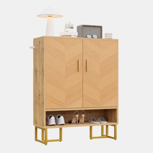 Sapateira com 2 portas - Design moderno minimalista, madeira única, moldura dourada - Natural