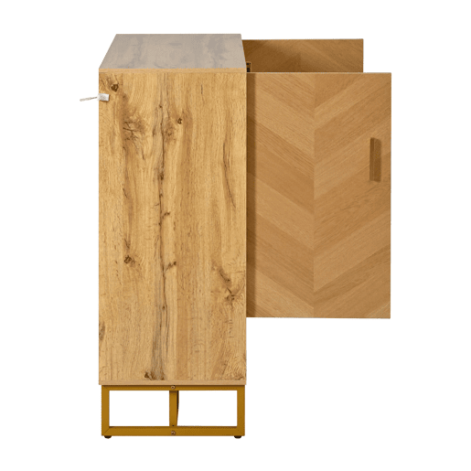 Sapateira com 2 portas - Design moderno minimalista, madeira única, moldura dourada - Natural