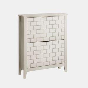 Sapateira 80 cm - 2 gavetas rebatíveis, estilo Mid-Century, independente - Branco Retro