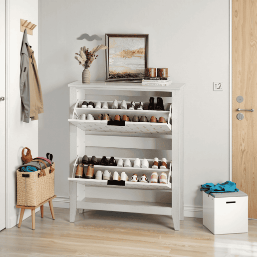 Sapateira 80 cm - 2 gavetas rebatíveis, estilo Mid-Century, independente - Branco Retro