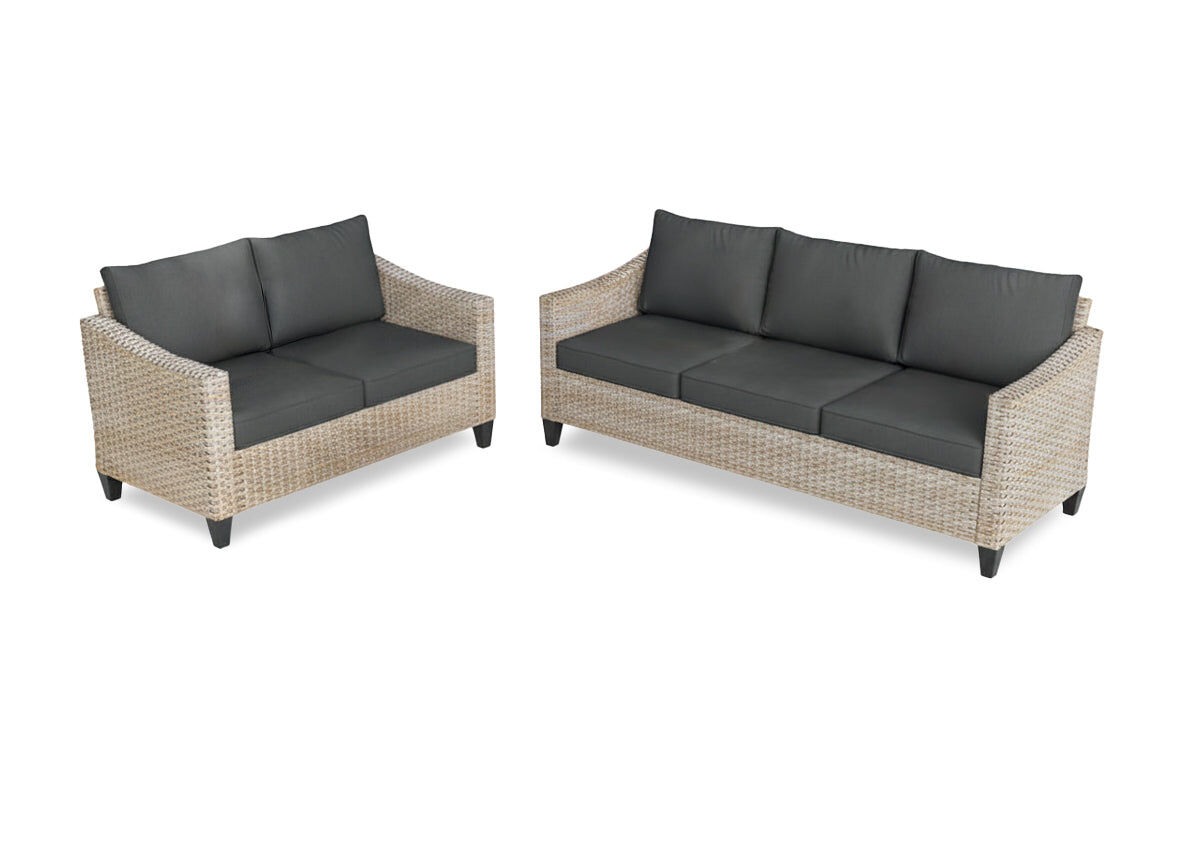 Conjunto de exterior sanstar, sofa 3+2 en ratan pe. muebles de jardin y terraza, negro