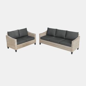 Conjunto de móveis para exterior Sanstar, sofá 3+2 em rattan PE. Móveis para jardim e pátio, preto.