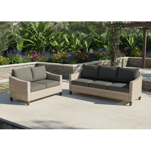 Conjunto de móveis para exterior Sanstar, sofá 3+2 em rattan PE. Móveis para jardim e pátio, preto.